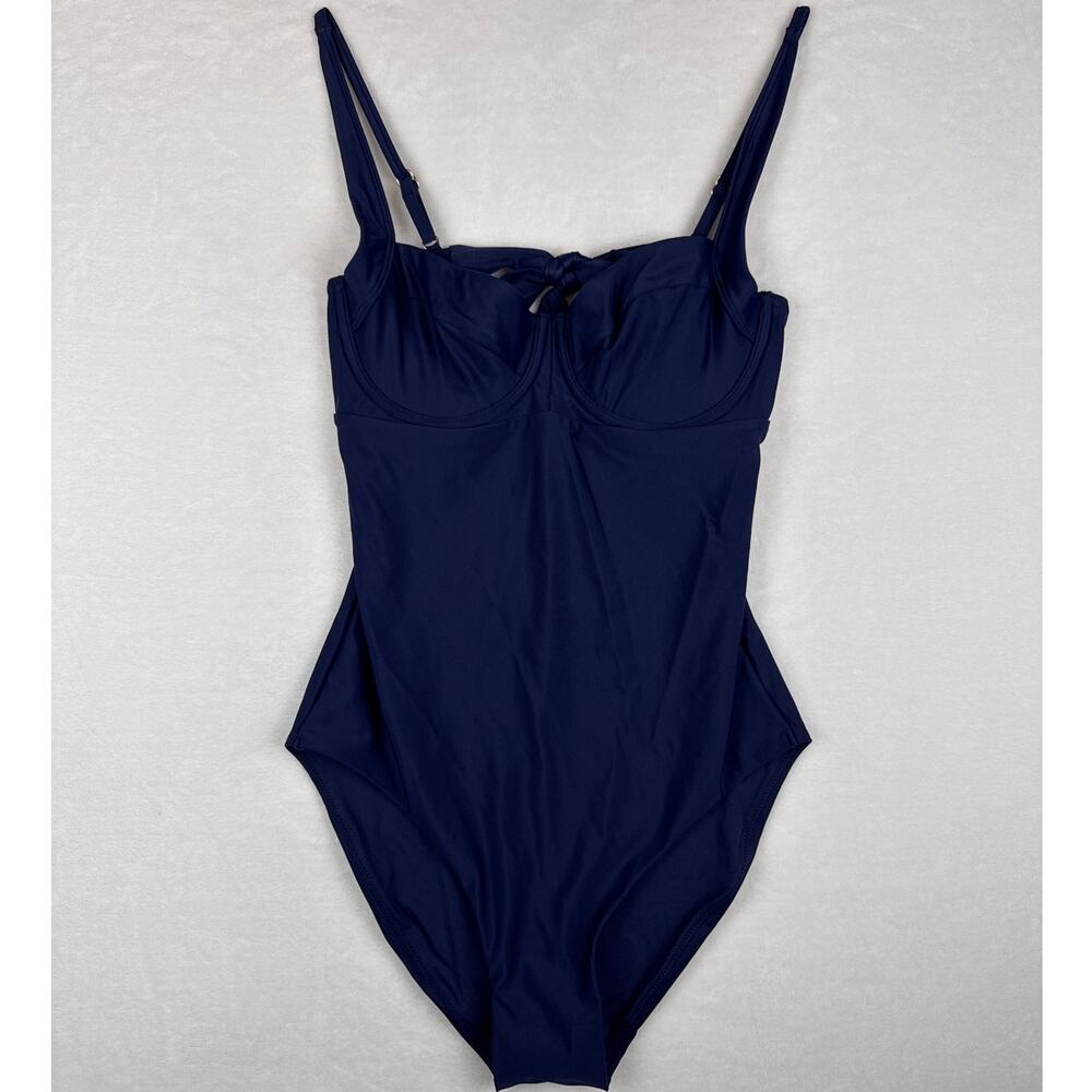 NWT Quince Navy Blue Underwire One Piece Swimsuit Tie Back Size Medium